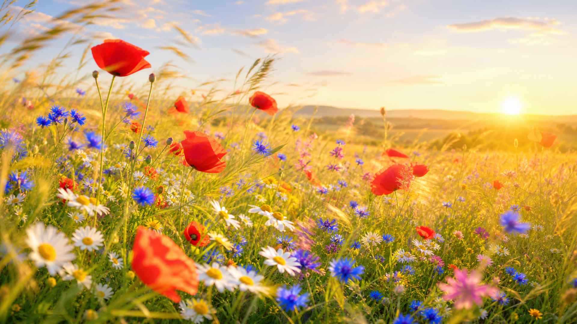 Bright airy impressionistic motion-blur wildflower meadow hero for best AI UGC ad tools 2026